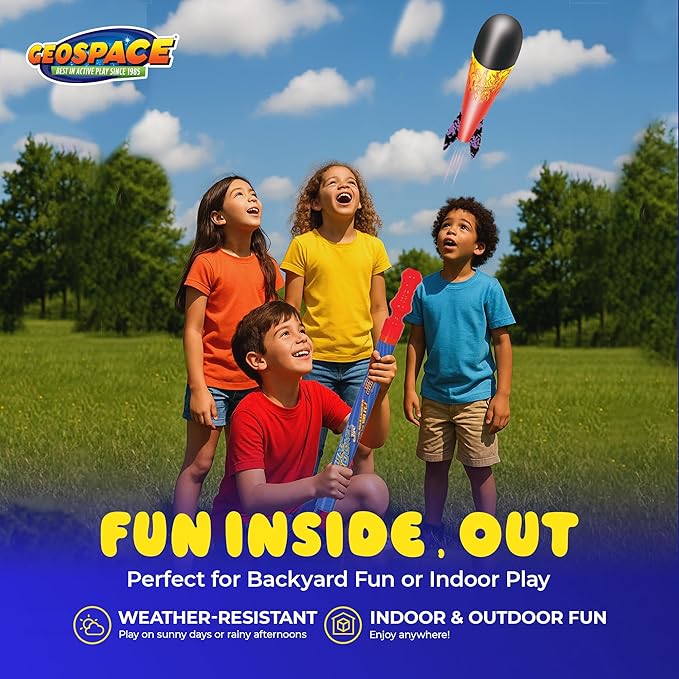 Geospace Hand Held Pump Rocket SR. Size (Single Pump) – Flying Foam Rockets Outdoor Toys for Kids, Boys & Girls – 36" Rocket Set – Hand Stomper Rockets Toy - Cool Toys for Fun