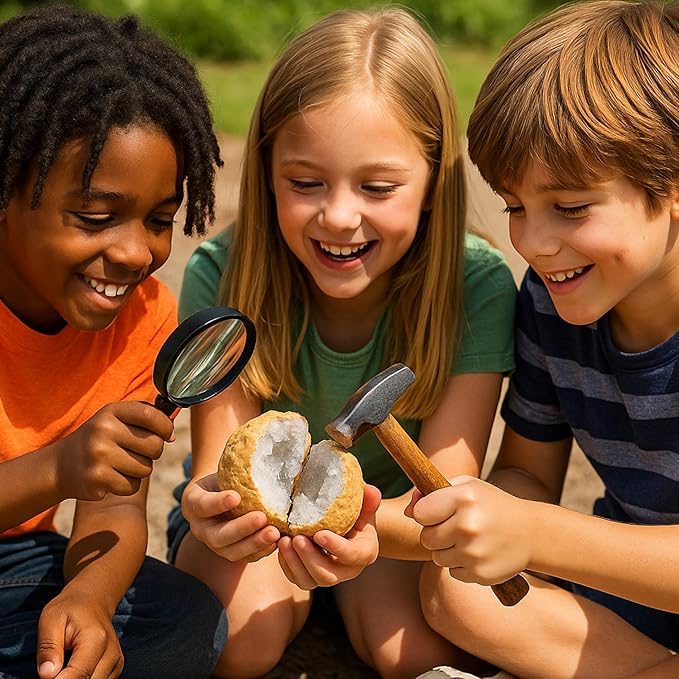 Break Your Own Geodes Kit for Kids – 20 Natural Geodes (1.0–1.5”) with Magnifying Glass & Learning Guide – STEM Science Rock Kit for Kids Ages 6–12 – Educational Gift for Classrooms & Parties