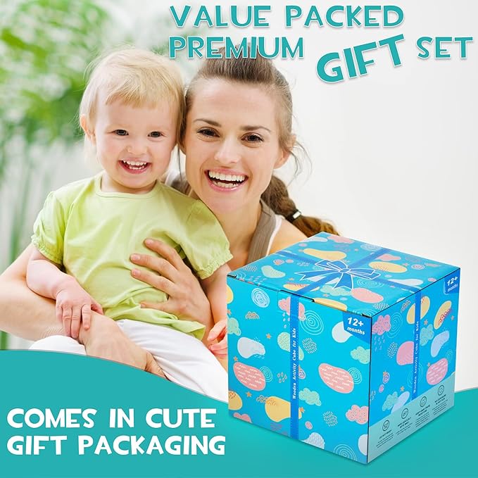 Wooden Activity Cube, 8-in-1 Montessori Baby Toys for 1+ Year Old Boys & Girls, Educational Learning Toys for Toddlers Age 1-2, 1st Birthday Gift | Bonus Sorting & Stacking Board