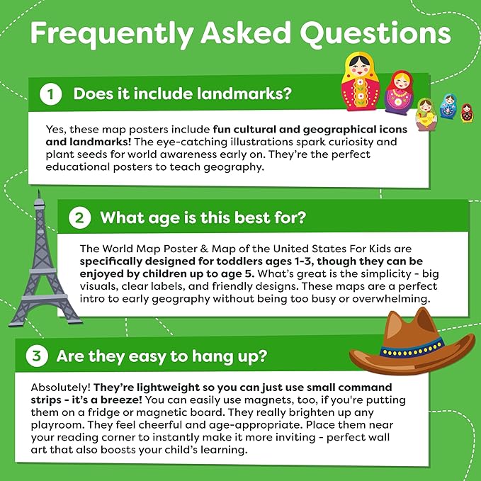 World Map Poster & Map of the United States for Kids - 2pc Set - 24” x 16” USA & World Map for Kids Waterproof Classroom Posters Must Haves - Classroom Decor Educational Posters for Toddlers 1-3