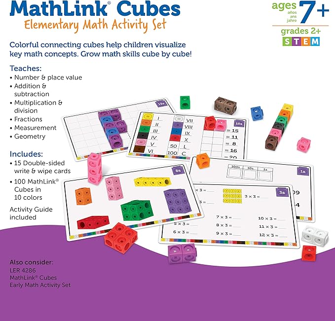 Learning Resources MathLink Cubes Elementary Math Activity Set - Math Manipulatives for Elementary School, 1st Grade Learning & Education Toys, Counting Blocks for Classroom Centers and Homeschool