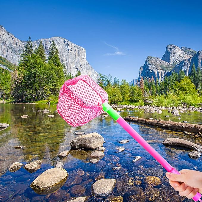 Coopay 4 Pieces Fishing Net Catching Bug Nets Fish Butterfly Nets Beach Toys for Kids Outdoor Playing (Blue, Rose Red)