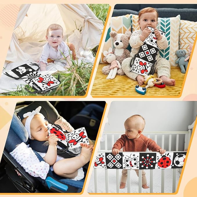 Newborn Black and White High Contrast Baby Book for 0-3 Months Brain Development, Tummy Time Sensory Infant Toys, Montessori Essentials for 0-6-12 Months Gifts