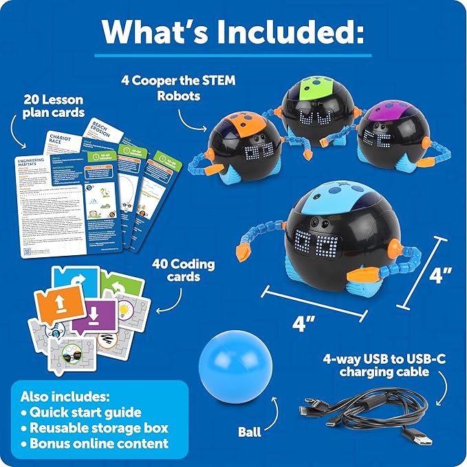 Learning Resources Cooper the STEM Robot Classroom Set - Coding for Kids, Building Toys, Robotics Kids, Montessori Programming, Gifts for Boy and Girls, Must Haves , Interactive Homeschool Supplies