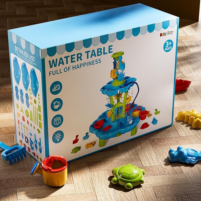 Water Table with Pump for Toddler Kids Ages 3-5 4-8, 2-Tier 3 in 1 Flower Shape Water Table, Kids Summer Outdoor Beach Pool Toys Water Play Sensory Table, Perfect Birthday Party Gifts for Boys Girls