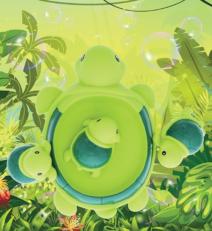 Dollibu Green Sea Turtle Family Animal Bath Squirters 4 Piece Bath Toy Set, Kids Bath Toys for Bathtime & Water Fun, Girls & Boys Floating Cute Animal Rubber Squirt Toys, Pool Toys for Kids