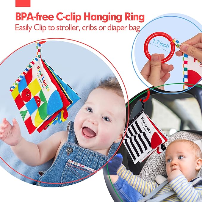 hahaland Baby Books 0-6 Months - 2PCS Infant Toys 0-6m Tummy Time Babies Toy Newborn Toys High Contrast Visual Development Sensory Book Baby Girl Boy Shower Christmas Birthday Gift Stocking Stuffers