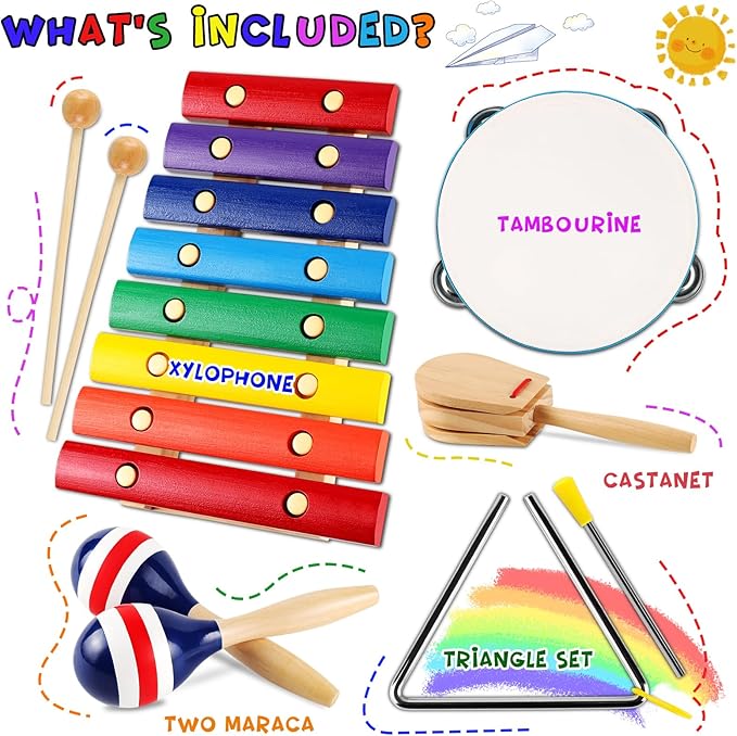 LOOIKOOS Kids Musical Instruments Montessori Wooden Toys for Toddlers,Percussion Instruments Set for Kid Preschool Educational Musical Toys for Boys and Girls Gifts