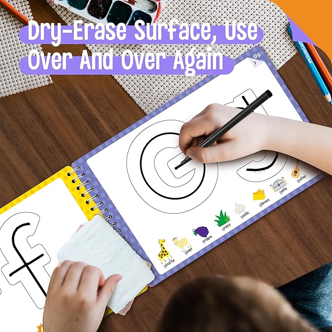 SpriteGru Letter & Number Tracing Pad, 30 Pages Alphabet ABC and 123 Handwriting Book, Reusable & Erasable Pen Control Practice Montessori Autism Educational Fine Motor Toddler Learning Toys