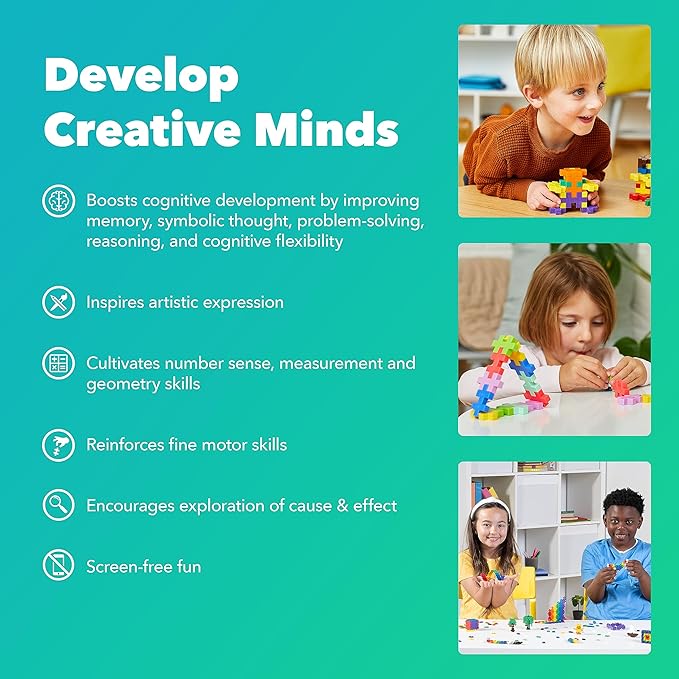 PLUS PLUS Big - 400 Big Pieces in Storage Tub - Basic Color Mix w/ 10 Baseplates - Construction Building Stem/Steam Toy, Interlocking Large Puzzle Blocks for Toddlers and Preschool