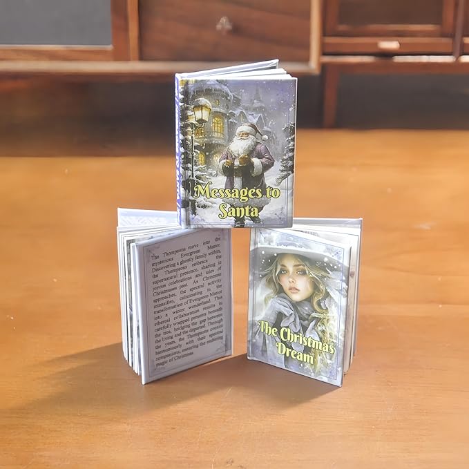 1:6 Scale Premium DIY Miniature Christmas Story Books Set with Text and Enchanting Illustrations for Dollhouse - 3 Pack