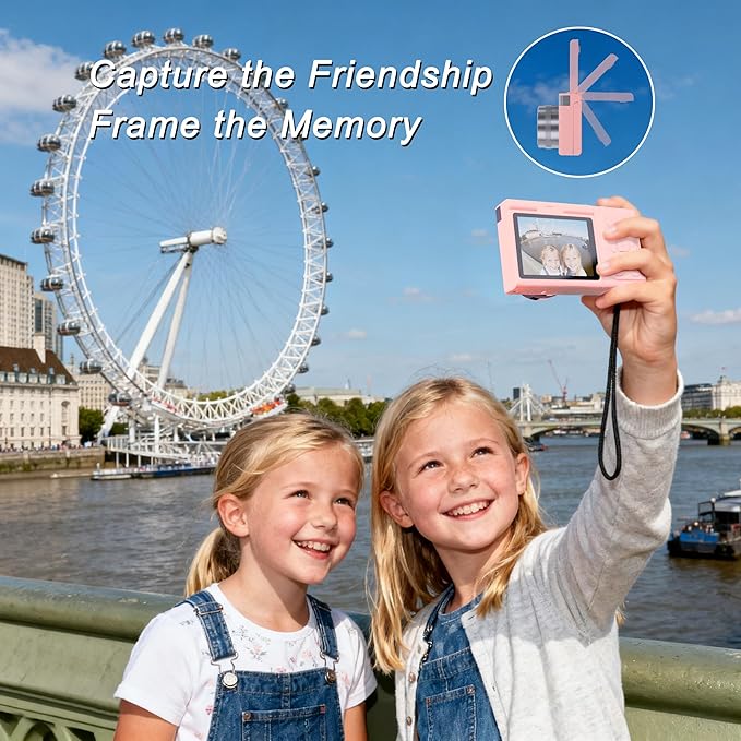 Pink Digital Camera with 2" Flip Screen for Selfie, 1080P Point and Shoot Digital Camera with 32GB Card, 8X Zoom, Portable Vlogging Camera for Kids, Teens & Beginners