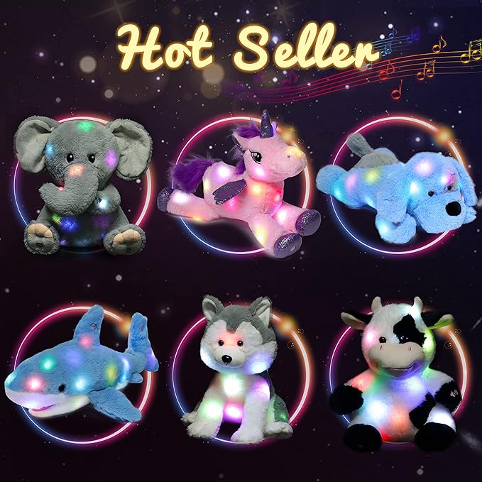 Hopearl LED Musical Stuffed Kitty Lighting Up Singing Plush Cat Adjustable Volume Lullaby Animated Soothe Birthday Festival for Kids Toddler Girls, Orange, 12.5''