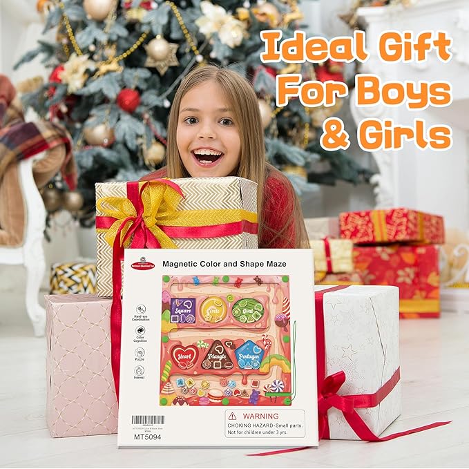 Magnetic Color & Shape Maze - Montessori Toys for 3 Years Old Girl Boy, Color and Shape Sorting Toy, Magnetic Activity Puzzle Board for Kids, Fine Motor Skill Game