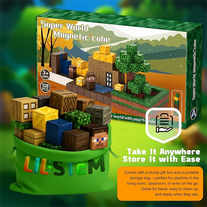 Magnetic Blocks 128PCS - Magnetic Tiles Building Blocks Toddler Toys STEM Sensory Outdoor Toys for 3+ Year Old Boys & Girls, Creative Kids Games Kids