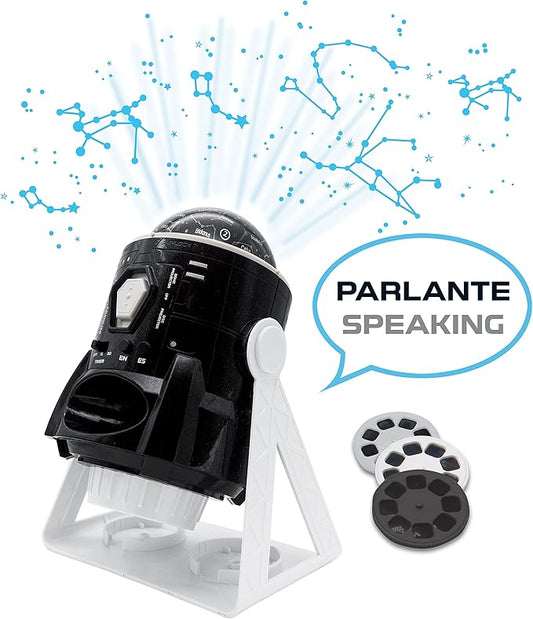 LEXiBOOK Speaking 2-in-1 Constellations and Images Planetarium Projector English/Spanish, 24 Images to Discover Space, 2 Constellation Domes, STEM, Black/White, NLJ181i2