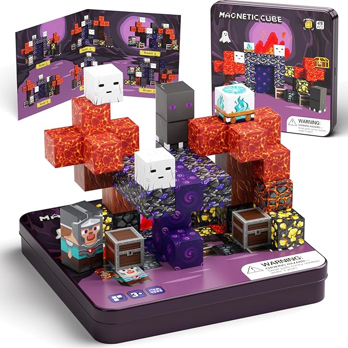 Mini Magnetic Blocks, Magnetic Cubes Game with Iron Box 49 PCS Magnet Tiles Building Blocks Toddler Toy STEM Sensory Outdoor Creative Kids Travel Toys for 3+ Year Old