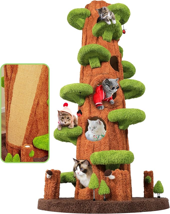 88.6" Extra Large Solid Wood Cat Tree Tower – Multi-Level Indoor Cat Condo with Scratching Posts, Tall Climbing Activity Center for Large Cats