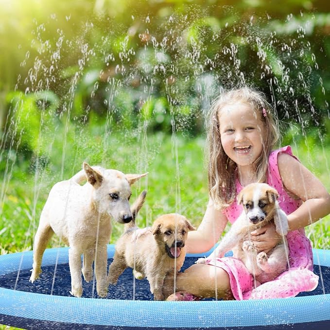Splash Pad for Dogs Kids, Non-Slip Pet Thickened Durable Sprinkler Wading Pools, Splash Play Mat Outdoor Game Water Toys for Baby Girls Boys Children Pets