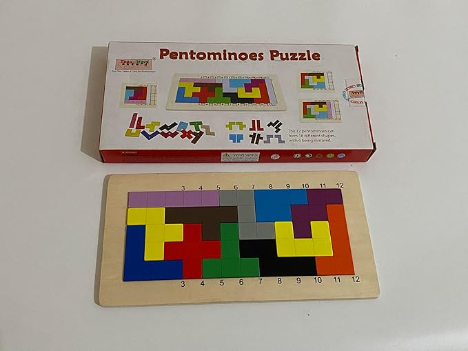 Wooden Pentominoes Puzzle Games - Family Board Games for Kids and Adults- Tangram Geometry Math Pattern Blocks Toys for 6 Years Montessori Learning Toys - Smart IQ Math Brainteaser Puzzle