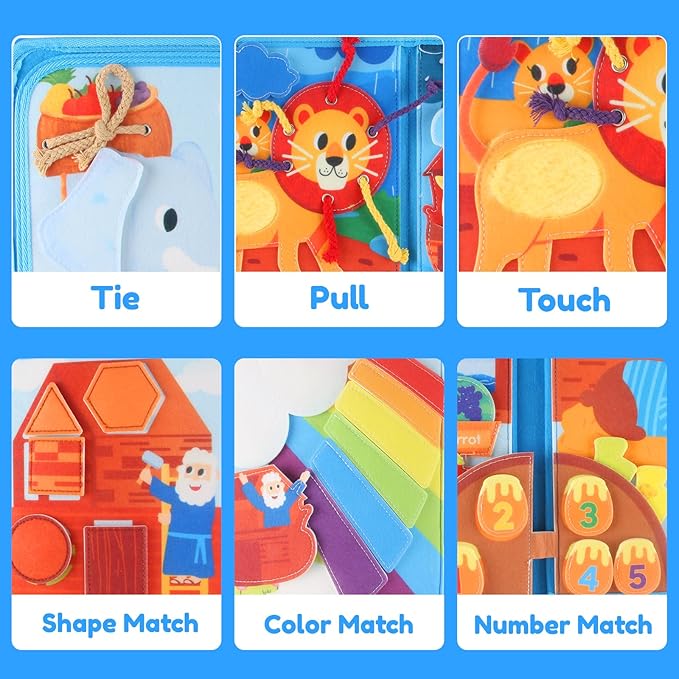 Noah's Ark Busy Book for Toddlers 1-3, Montessori Busy Board Educational Learning Toys for 1 2 3 Years Old Boy Girl Birthday Gifts,Toddler Toy Airplane Travel Essential Animals Activity Books