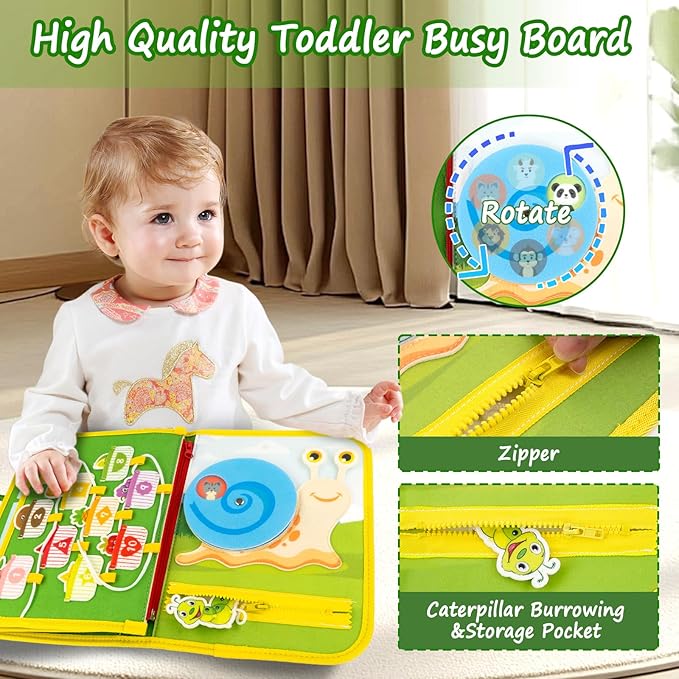 Toddler Busy Board, Farm Busy Book Montessori Toys for 1 2 3 4 Year Old, Sensory Board Preschool Learning Toy Activity Books Birthday Christmas Gifts for Girls Boys, Travel Toys for Airplane Car