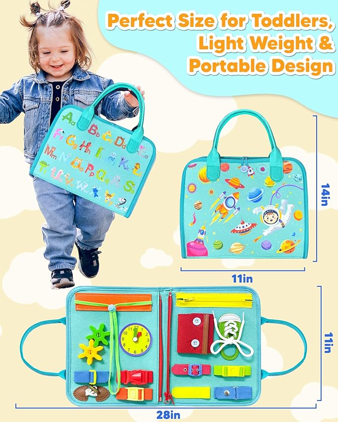 Exorany Busy Board Montessori Toys for Toddler Boy Girl Birthday Gifts, Busy Book Sensory Learning Toys for Toddlers, Toddler Airplane Car Travel Toy Educational Activities