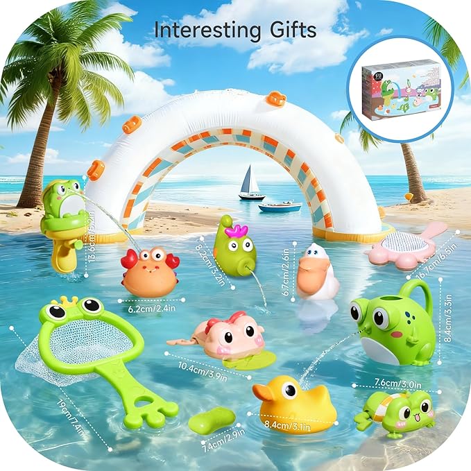 Baby Bath Toys, Toddler Bath Toys for Boys Girls, Frog Bathtub Toy with Floating Swimming Toys and Water Guns, Shower Toy for Kids