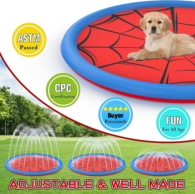 Non Slip Splash Pad for Kids and Dogs, 87'' Extra Large Splash Pad Outdoor Sprinkler for Kids, Dog Water Summer Toys Outdoor Toys for Toddlers 3-5 Ages 4-12