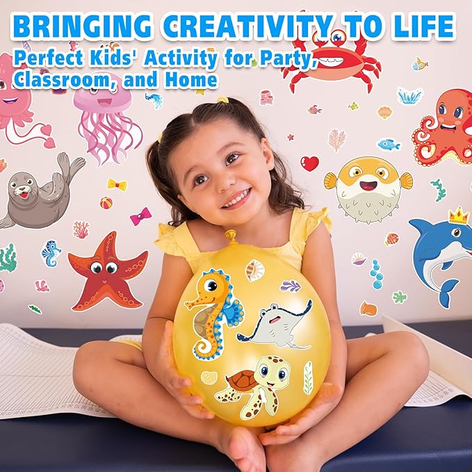 Aowplc 42 Pcs Ocean Animals Make-a-Face Sticker Sheets for Kids - 14 Sea Creature Designs for Party Favors, Classroom Activities, Arts & Crafts