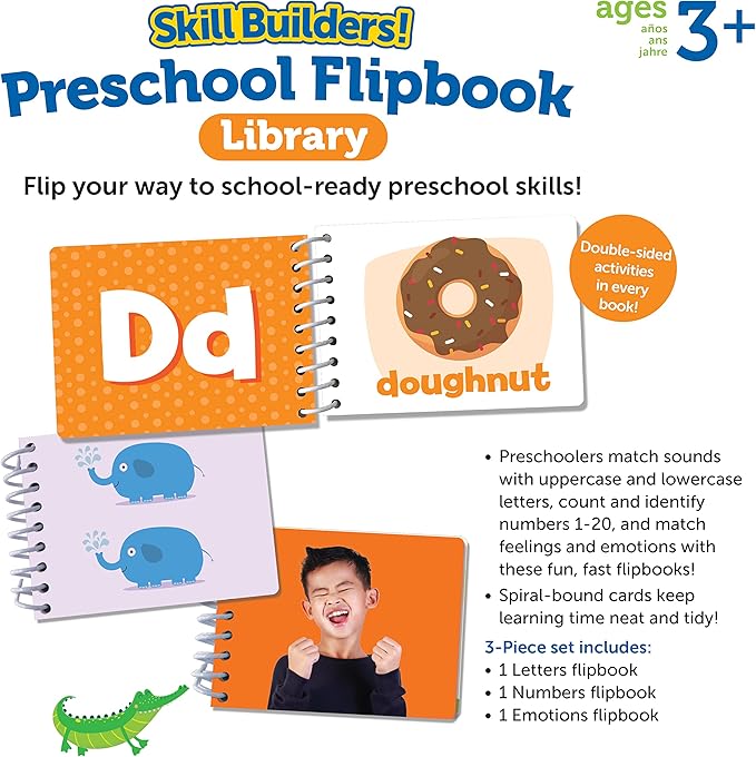 Learning Resources Skill Builders! Preschool Flipbook,3 Pieces, Ages 3+, Library Preschool, Learning Activities, Letters, Numbers, Counting, Toddler Activity Book