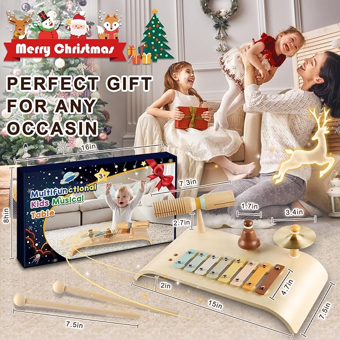 LOOIKOOS Kids Drum Set Toddler Musical Instruments Set Wooden Percussion Instrument Xylophone for Kids Montessori Toys Preschool Educational Musical Toys