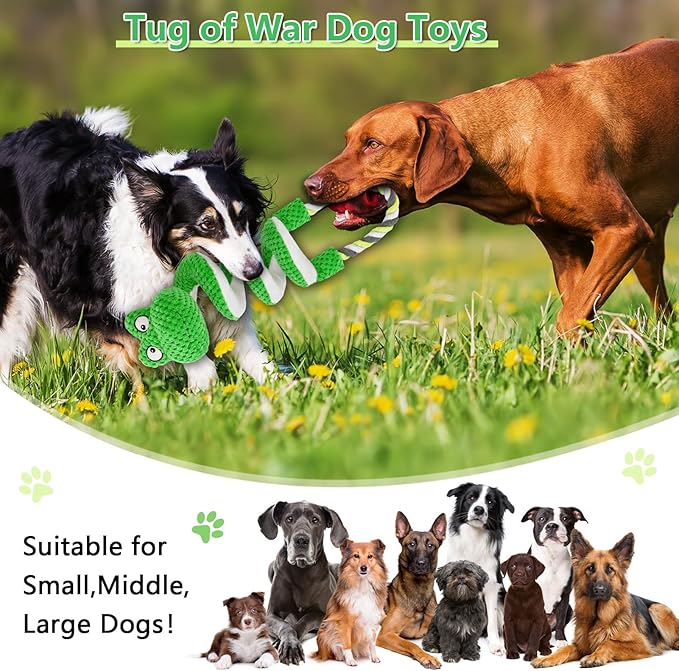 Interactive Squeaky Dog Toys with Pull Rope, Large Dog Tug of War Toy, Plush Puppy Chew Toys for Dental Health, Great for Small, Medium and Big Dogs