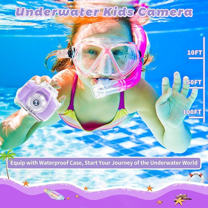 Kids Camera Waterproof Underwater Camera for 3-12 Year Old Boys Girls 2 Inch IPS Screen 1080P HD Digital Kids Video Camera Indoor Outdoor Action Cameras Best Christmas Birthday Gifts