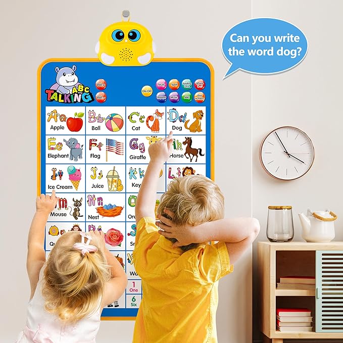 Electronic Alphabet Wall Chart, Talking ABC, 123s, Music Poster, Kids Learning Toys for Toddlers 1-3, Interactive Educational Toddler Toy, Birthday Gifts for Age 1 2 3 4 5 Year Old Boys Girls - Blue