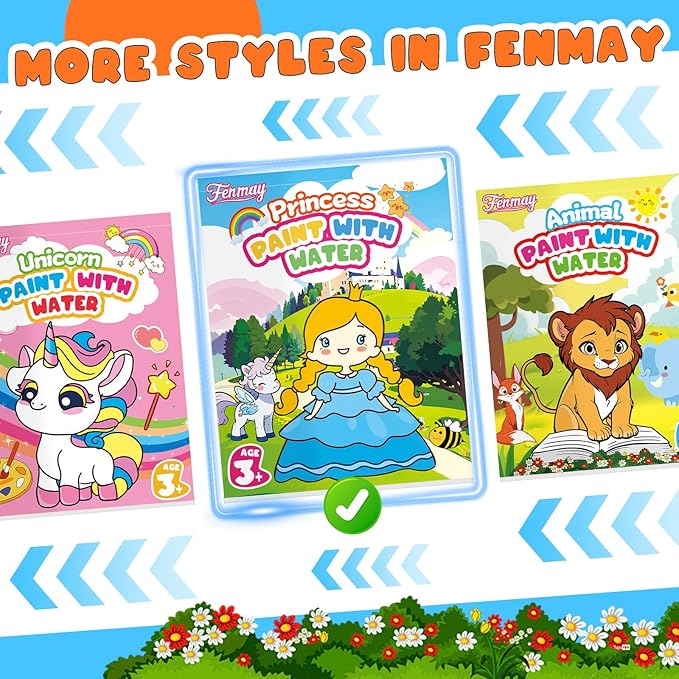 Paint with Water Books for Kids, Mess Free Coloring Books with 2 Premium Brushes for Kids Ages 3-5, 4-8, Arts and Crafts Drawing Activities Birthday Gift (Princess)