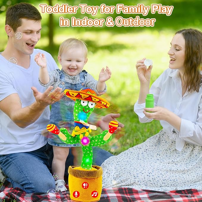 Rechargeable Dancing Talking Cactus Toy w/Volume Adjustable, Cactus Baby Toy Repeat What You Say, Baby Toys for Boys Girls, Singing Mimicking Cactus Toy, Birthday or Chirstmas Gifts for Grandkids