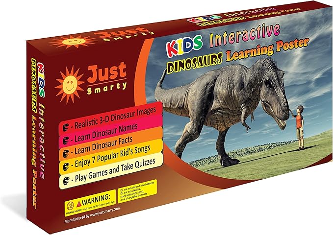 Just Smarty Interactive Dinosaur Toys Learning Poster | Dinosaur Toys for Kids 3-5 | Spinosaurus, Brachiosaurus, Trex, Velociraptor, Ankylosaurus and Other Reptile Toys | Best Dinosaur Party Favors