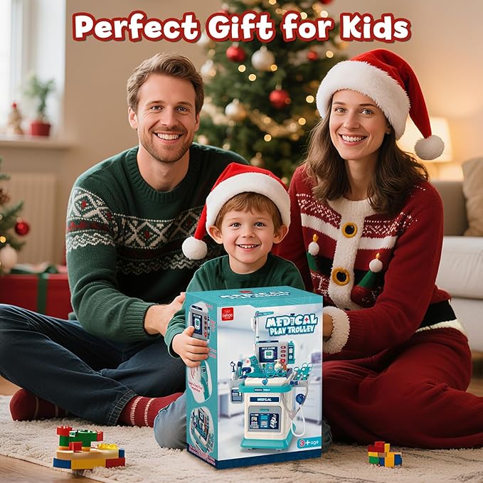 Lehoo Castle Doctor Kit for Toddlers 3-5, Kids Doctors Play Set, Mobile Cart with Lights and Sound, Pretend Play Stethoscope Toys for Girls 3 4 5 Years Old