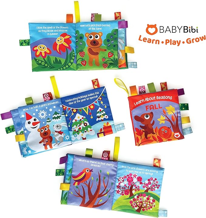 BabyBibi Cloth Books for Babies - Learn About Seasons, Playful Illustrations, Crinkle Pages & Cute Characters - for Babies 24 Months Old(Set of 4)
