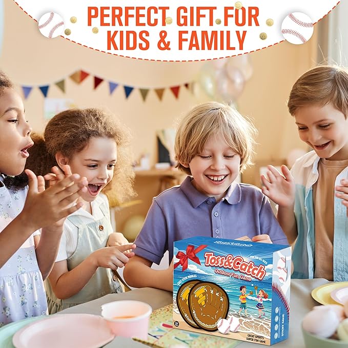 Toss and Catch Ball Game, Kids Toddler Baseball Glove & Catch Ball Toys, Kids Outdoor Games for Family, Toys for Beach Pool Yard Outside, Birthday Gift for Ages 3 4 5 6 7 8-12 (Brown 2 Pack)