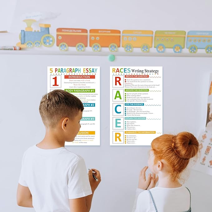 Colorful Writing Strategy Posters Set of 2 for Classroom Decorations, English Teacher Posters Sets, Wall Decor for Primary Middle High School English Teacher Must Haves Supplies 8x12inch Unframed