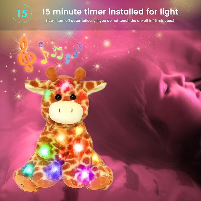 Hopearl LED Musical Stuffed Giraffe Lighting Up Singing Plush Toy Adjustable Volume Lullaby Animated Soothe Birthday Festival for Kids Toddlers Boys Girls, Orange, 11''