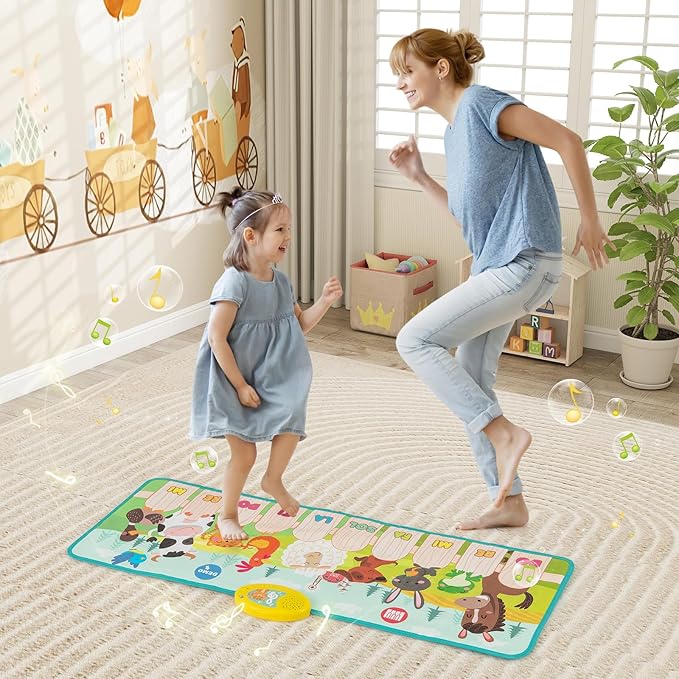 HONEY JOY Musical Piano Mat for Toddlers, Dancing Keyboard Music Carpet, Animal Sounds Blanket Touch Playmat, Early Sensory Educational Learning Toys for 3+ Years Old Baby Girls Boys (10-Key)