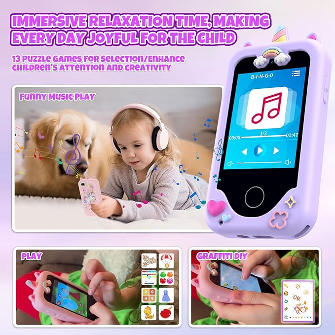 Kids Phone for Girls,Christmas Birthday Gifts for 3 4 5 6 7 8 Years Old Girls,Touchscreen Learning Toys for Kids Age 3-11 with Dual Camera
