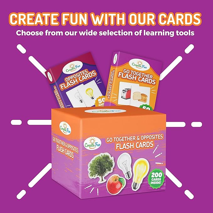 200 Go Together and Opposites Flash Cards Set, Photo Cards with 7 Educational Language Matching Games for Speech Therapy, ESL, ELL, Autism, Dementia, Seniors, and School Learning Kids Ages 3,4,5,6