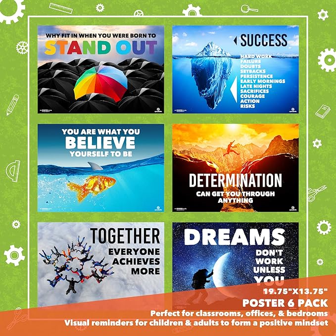 Sproutbrite Classroom Decorations - High School Motivational Posters - Educational and Inspirational Growth Mindset for Teacher and Students