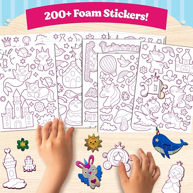 Funcils Foil Art Craft - Unicorn & Princess Sticker Activity Kit, Toddler Arts & Crafts for Kids, No Mess Kids Travel Toys, Games, Fun Birthday Gifts for Boys & Girls Ages 4, 5, 6, 7, 8, 9 Year Old