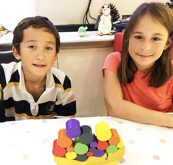 TOWO Wooden Stacking Blocks Balancing Game for Children - Moon Equilibrium Game Moon Wooden Stacking Blocks and Sorting Toy for 3 Years Old- Math Educational Toys for Preschool Kids