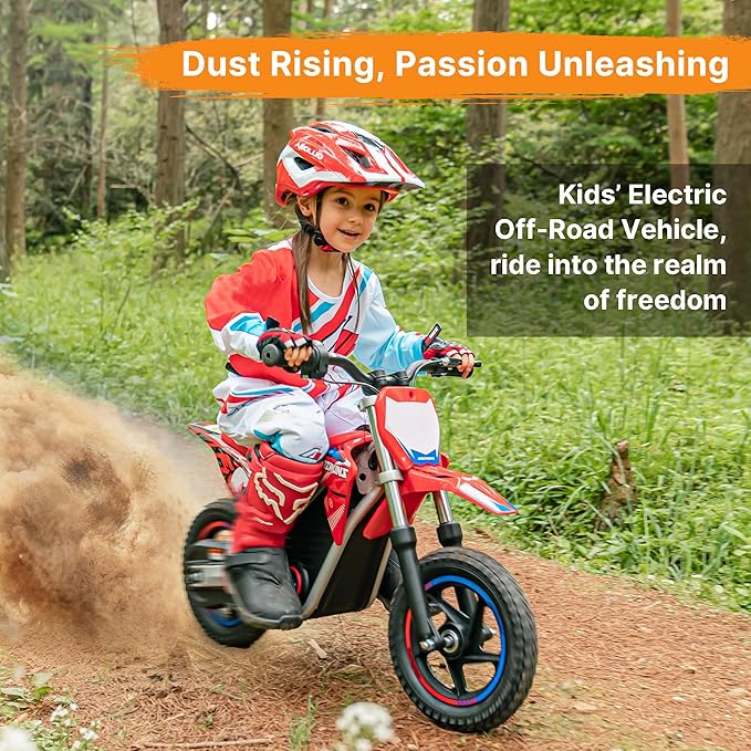 Electric Dirt Bike for Boys Girls Ages 3-6, 150W High Racing Competition Grade Motorcycle, Up to 8MPH 2 Speed Settings Balance Bike, 12IN Off-Road Tires & Advanced Shock Absorption, Orange